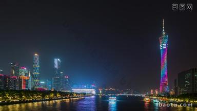广州广州塔珠江新城海心沙珠江游船夜景延时固定延时摄影